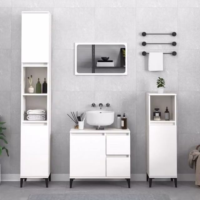 Berkfield Home White Modern Bathroom Cabinet W: 65 cm, D: 33 cm, H: 60 cm