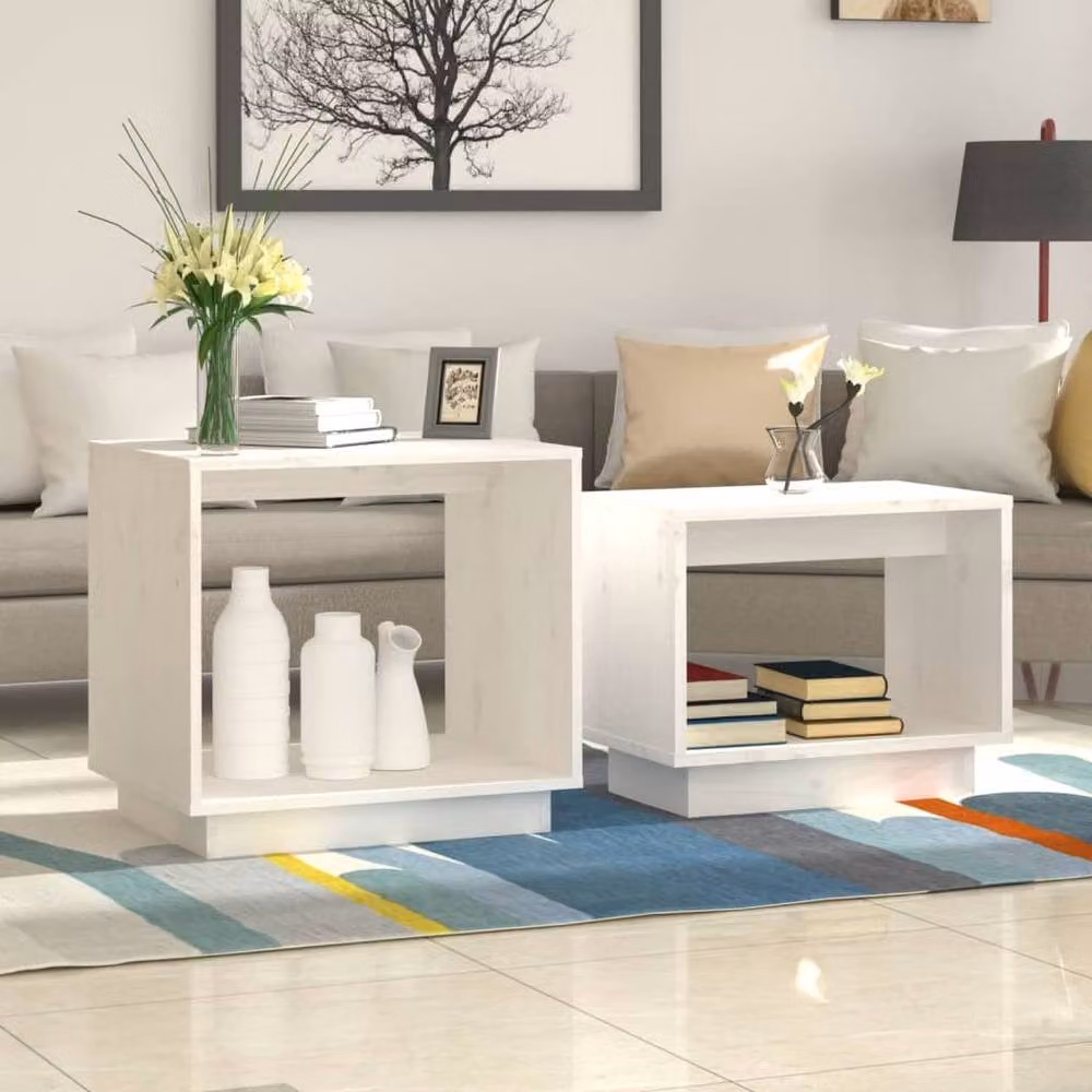 Berkfield Home Nesting Coffee Tables, Set of 2, White Solid Pine Wood – 2
