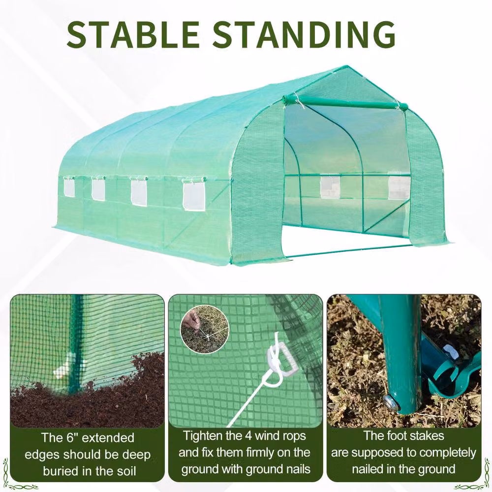 STILVORA Green Walk-in Greenhouse with Windows and Roller, W: 595 cm, D: 300 cm, H: 200 cm – 4