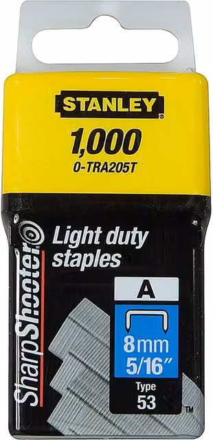 Stanley Light Duty Flat Wire Staples, Silver, 8 mm