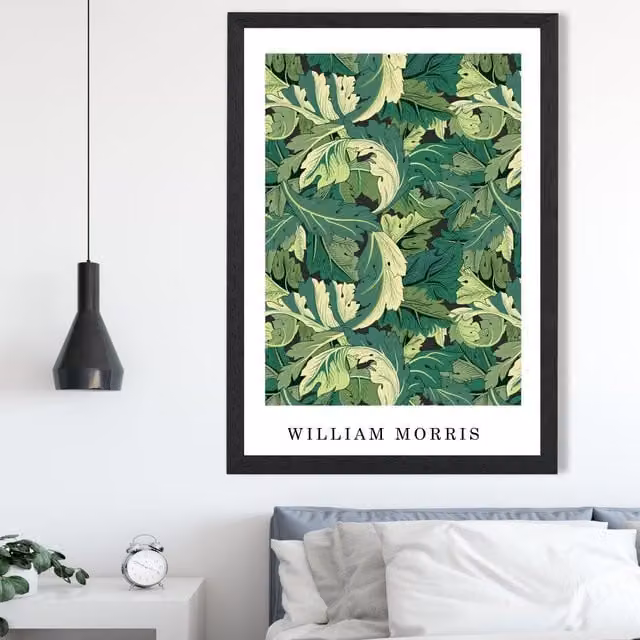 ARTZE William Morris Acanthus Floral Art Print in Bright Green with Black Frame, A2 – 1