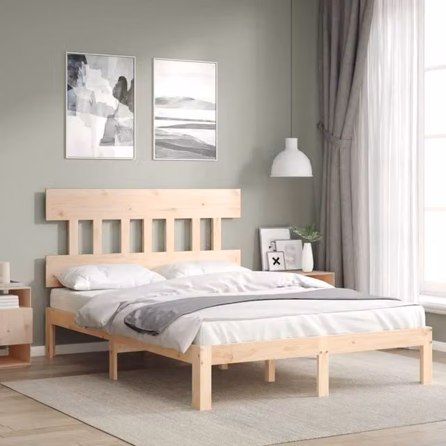 Berkfield Home Small Double Solid Wood Pine Bed Frame in Brown, 120 x 200 cm