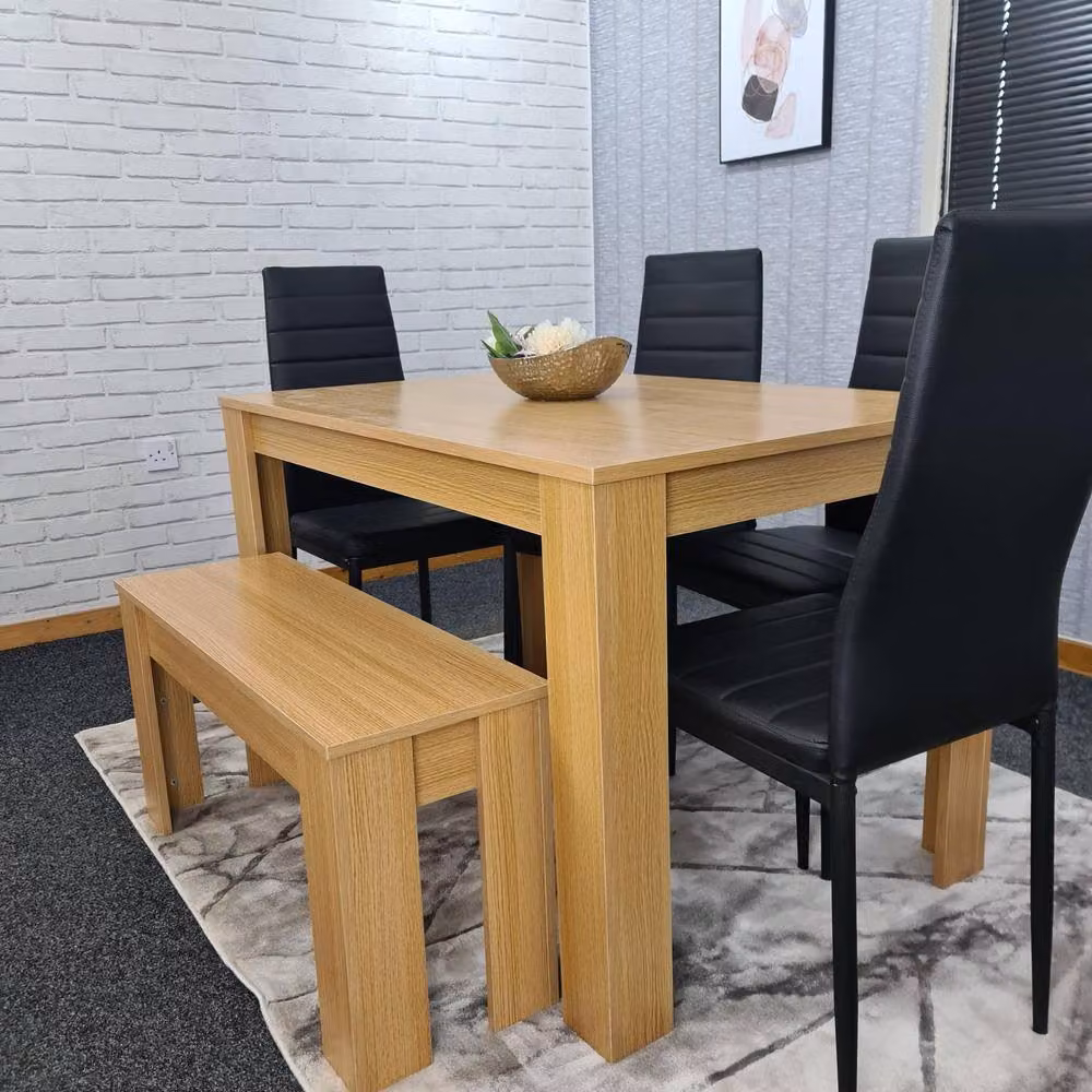 KOSY KOALA 6 Seater Modern Dining Table Set with 4 Chairs and Bench in Brown and Black – 3