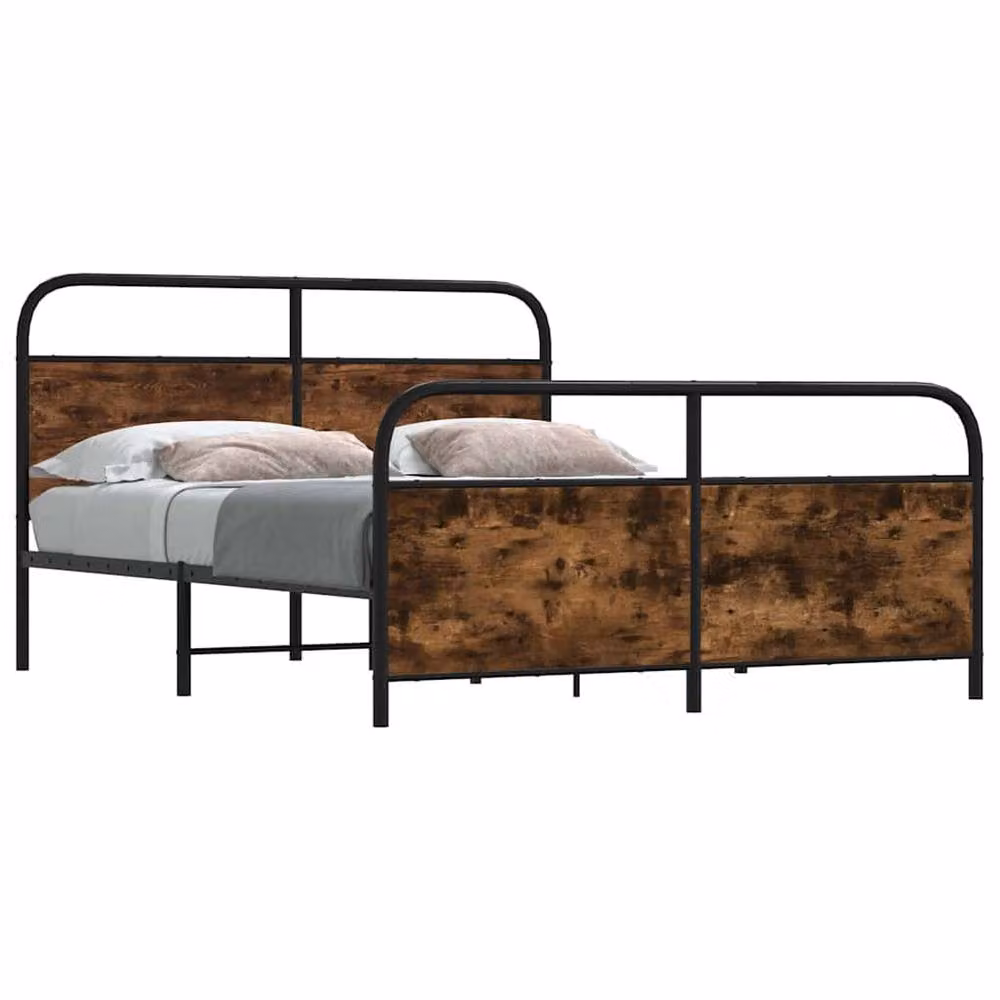 Berkfield Home Metal Bed Frame in Smoked Oak Brown, W/D/H: 180 x 200 cm – 2