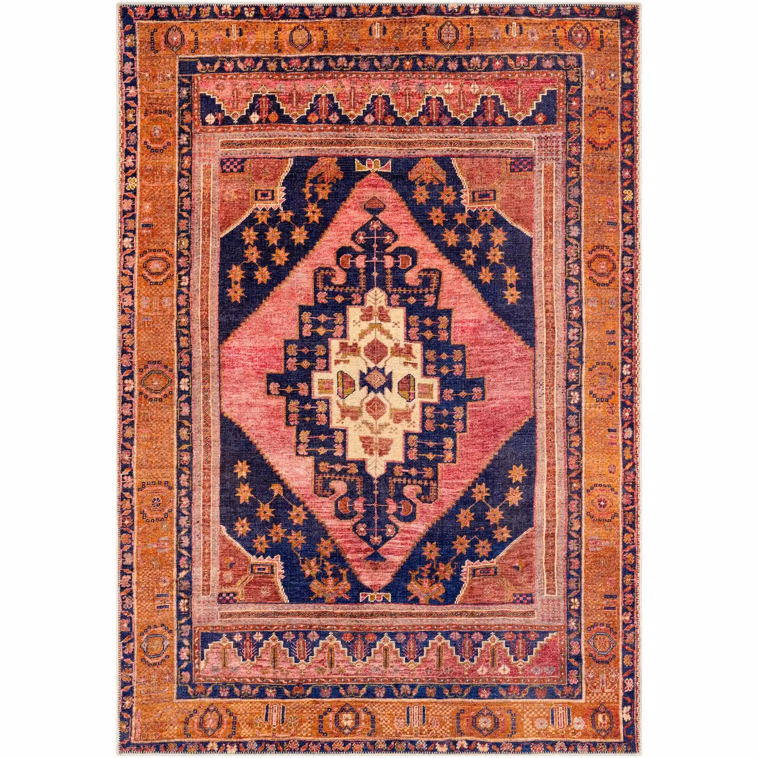 Livabliss Amelie Washable Vintage Boho Living and Dining Room Rug in Coral, W: 160 cm, L: 220 cm – 2