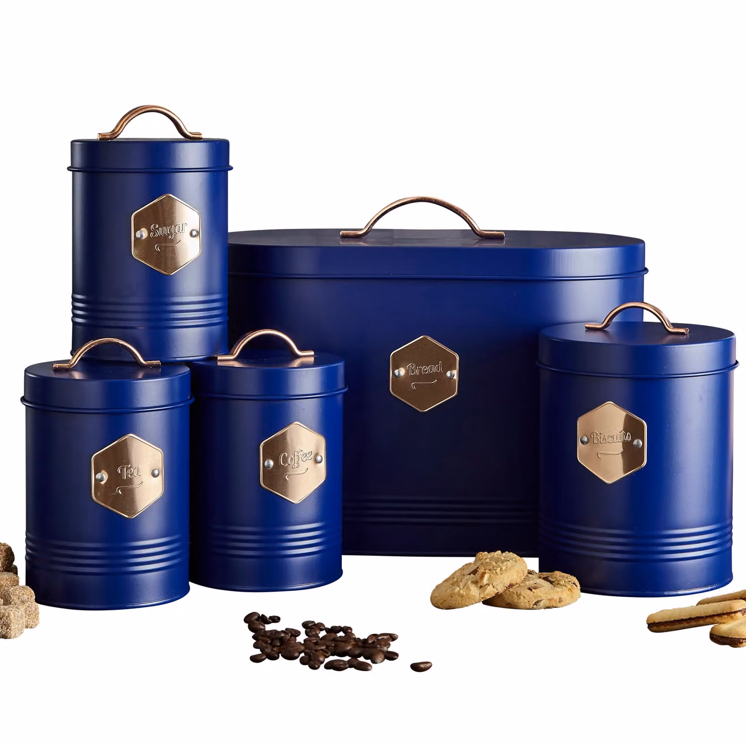 Neo 5 Piece Metal and Bamboo Kitchen Canister Set in Navy Blue – 2