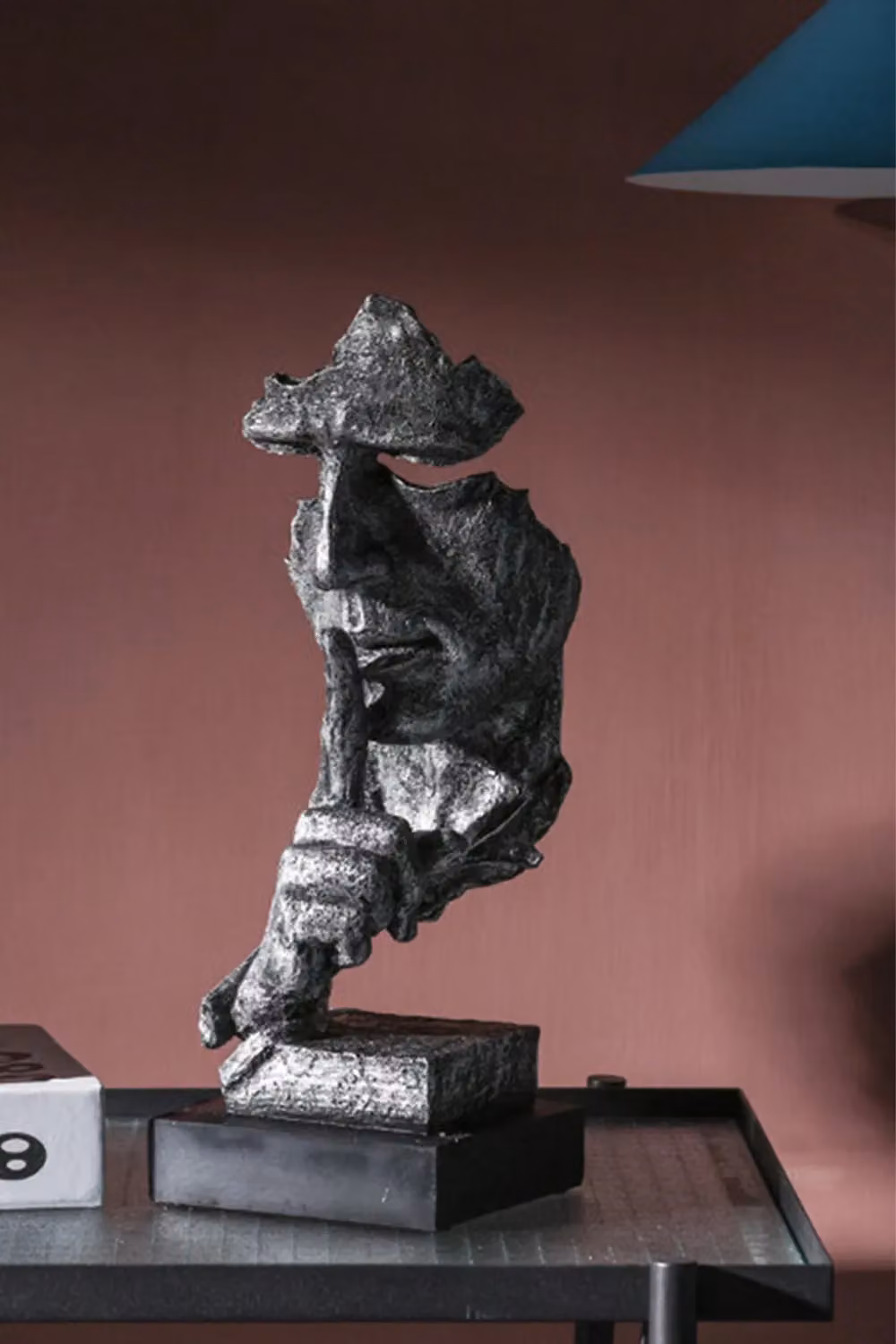 Living and Home Silver Abstract Men Figure Statue, Modern Metal Keep Silence Figurine for Tabletop – 5