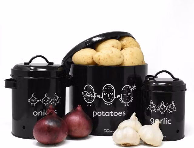 Joseph Joseph Black Galvanised Steel Garlic, Potato and Onion Storage with Loose Lid