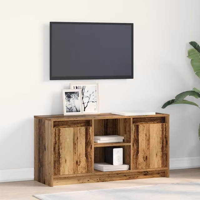 Berkfield Home TV Cabinet with LED Lights in Brown Old Wood, W/D/H: 100 x 34 x 50 cm – 1