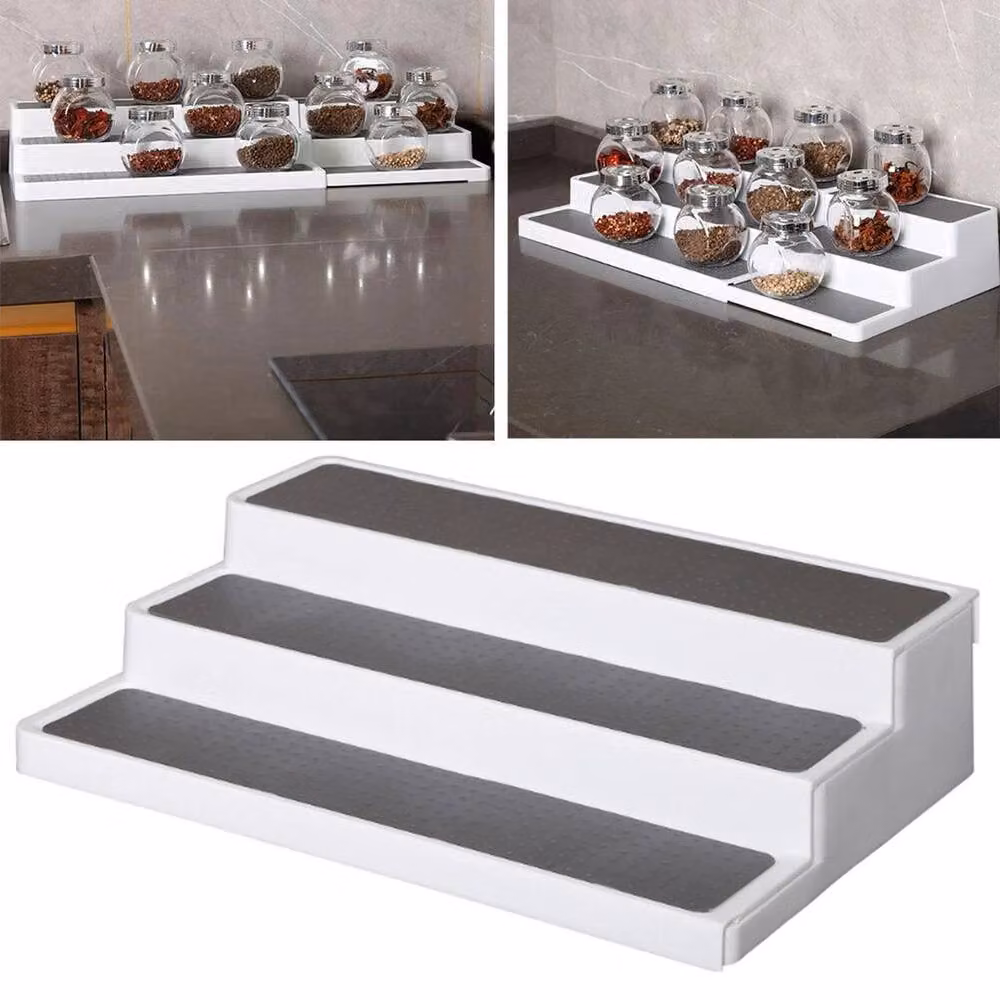 FORGEVIO 3 Tier Plastic Spice Jar Holder in Grey – 3