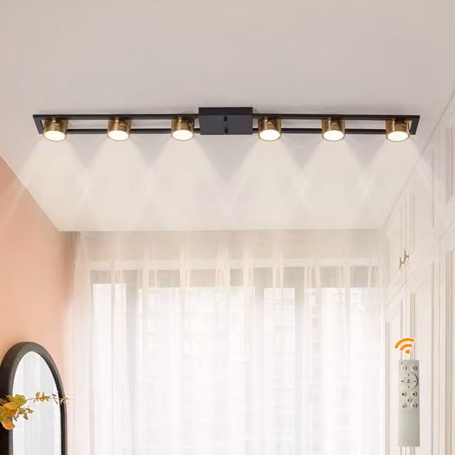 NIVOR 72W LED Linear Ceiling Light with Remote Control and Dimmable 6-Rotatable Lights in Black