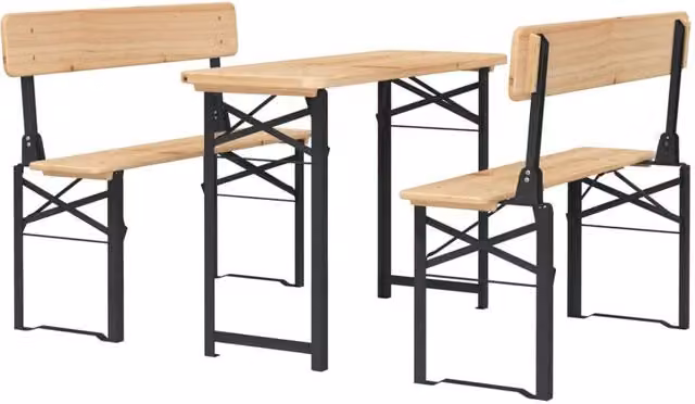 Berkfield Home Beautiful 3 Piece Folding Beer Table Set in Brown Solid Wood and Metal