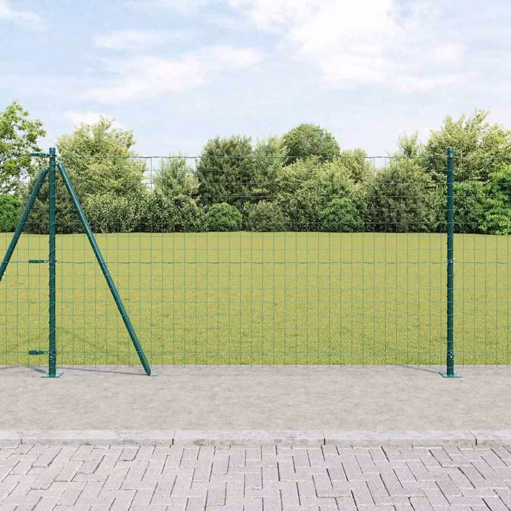 Berkfield Home Green Euro Fence with 7 Flanged Posts, Galvanised Steel, W: 10 m, H: 1.2 m – 2