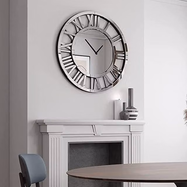 DEENZ Modern Round Silver Glass Analog Wall Clock