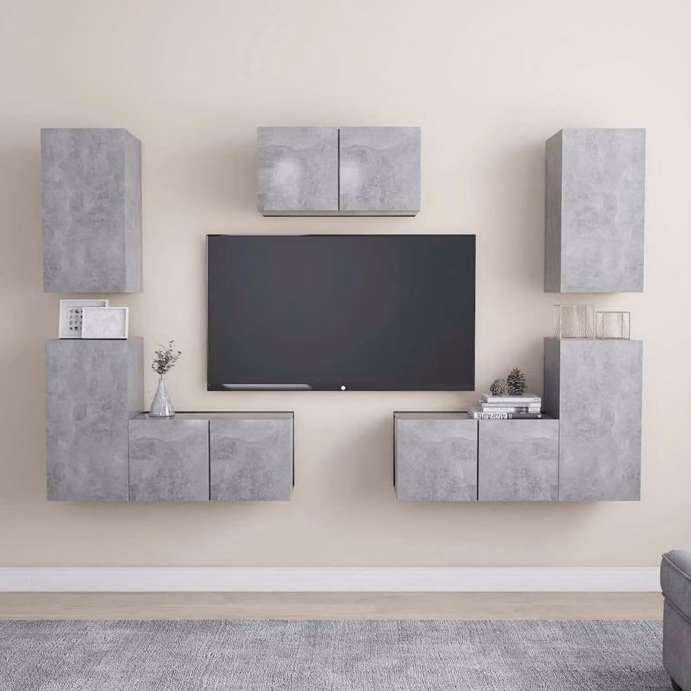 Berkfield Home 7 Piece Wall Mounted TV Cabinet Set in Matt Concrete Grey MDF – 2