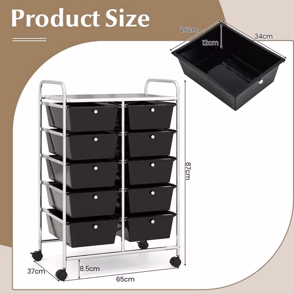 FORGEVIO Mobile Rolling Utility Cart in Black Metal for Office, Kitchen or Living Room – 2