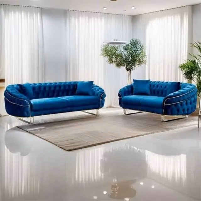Sliding Wardrobes 4U Cammen 5 Piece Plush Velvet Chesterfield Sofa Set in Blue – 1