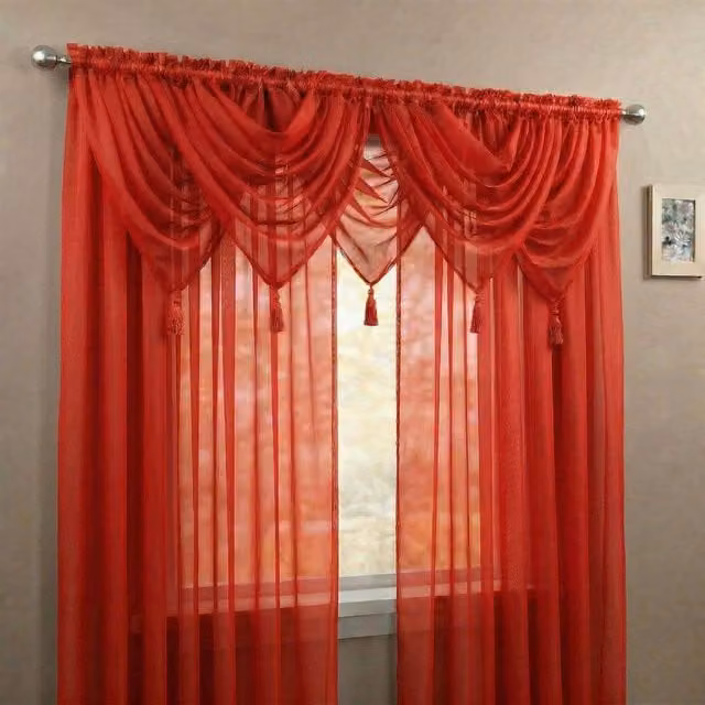 Luxury Living Red Voile Swag 5 Piece Set of Soft Sheer Curtains with Tassels, Width: 56 cm, Drop: 45 cm