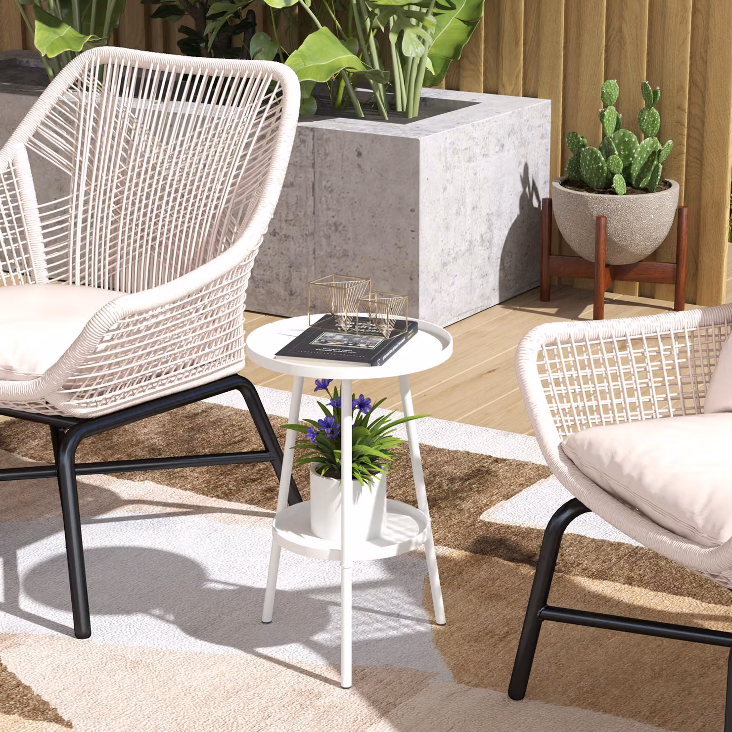 Outsunny Two-Tier Modern Round Metal Garden Table in Matt White – 2