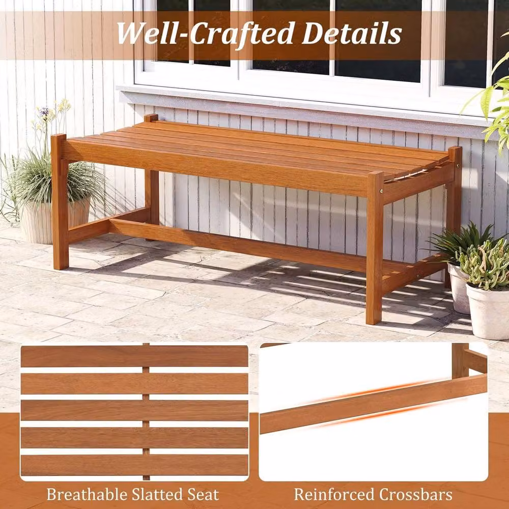 KORVIXA Brown Rustic Farmhouse Wooden Slat Garden Bench made from Oiled Treated Hardwood Teak, Width: 100 cm – 5