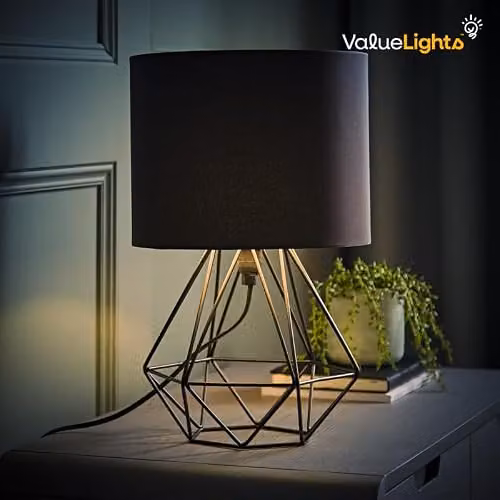 MiniSun Pair of Modern Copper Metal Basket Cage Table Lamps with Black Fabric Shades – 5