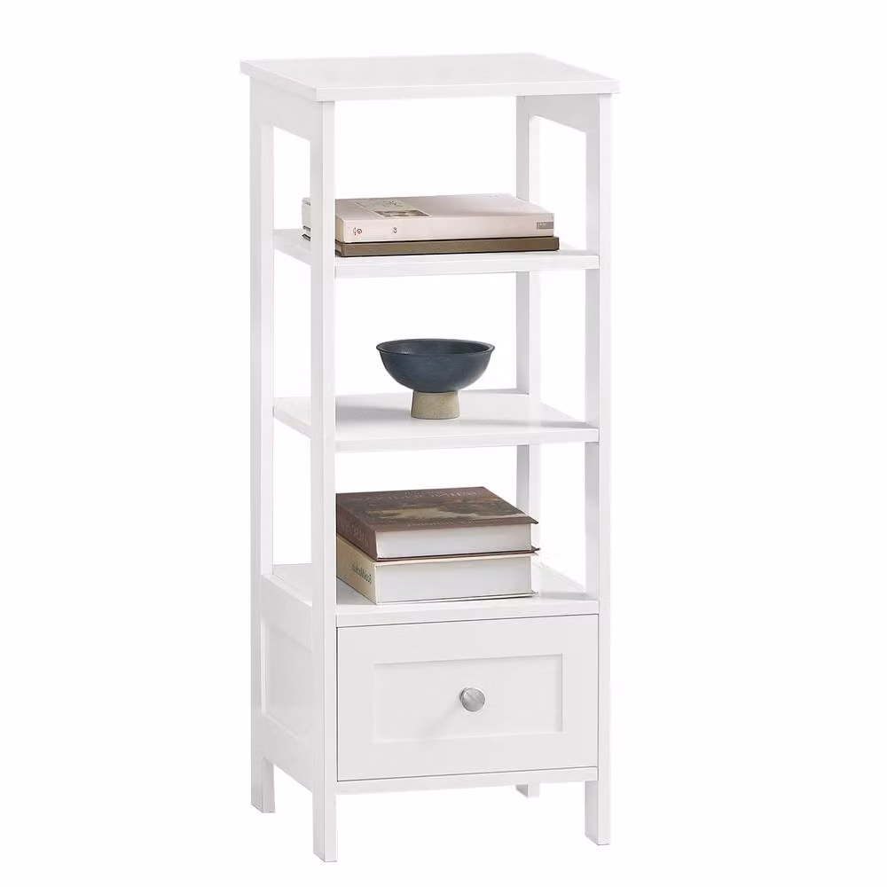 SoBuy Minimalist Tall Narrow Side Table with Drawer and 3 Shelves in White Matt Metal – 2