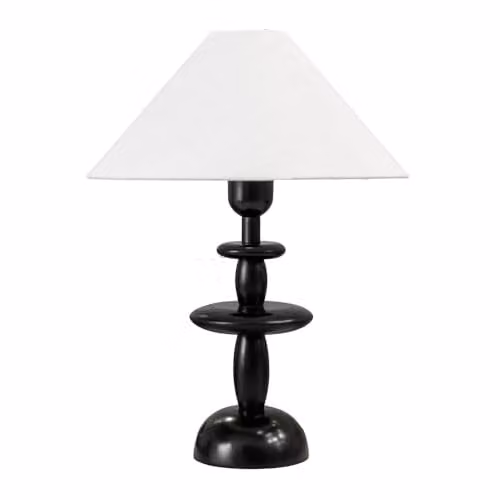 ValueLights Justin Stacked Table Lamp with Natural Linen Tapered Shade and LED Bulb in Wood and White – 1