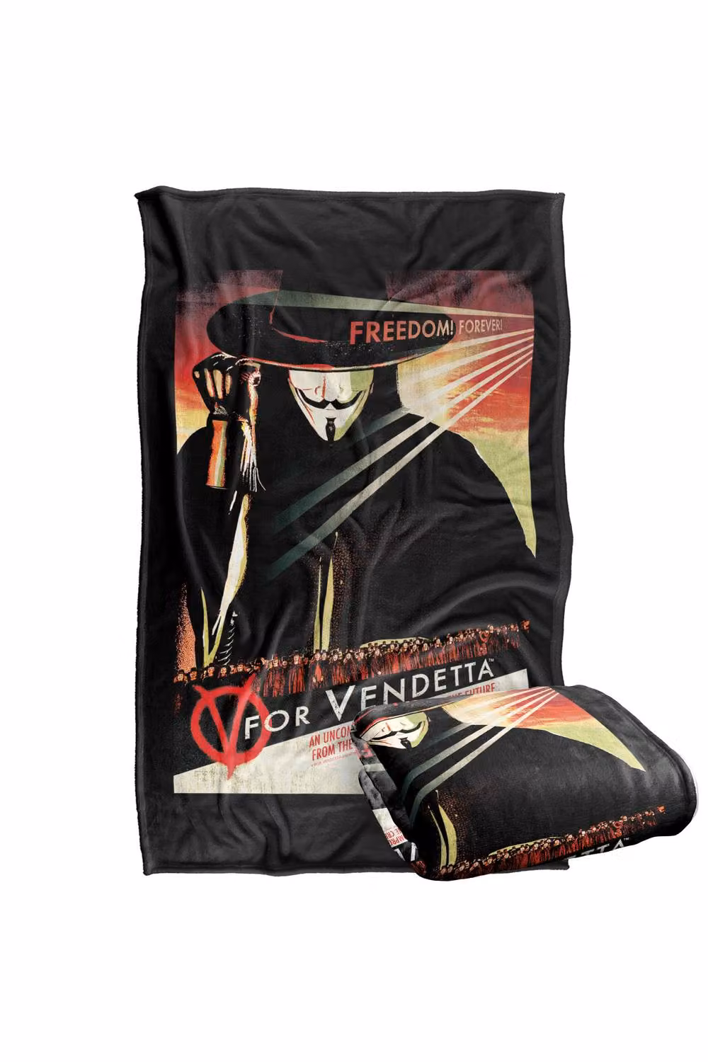 Warner Bros. V For Vendetta Freedom Forever Super Soft Fluffy Polyester Throw Blanket, Large, Multicolour and Black – 2