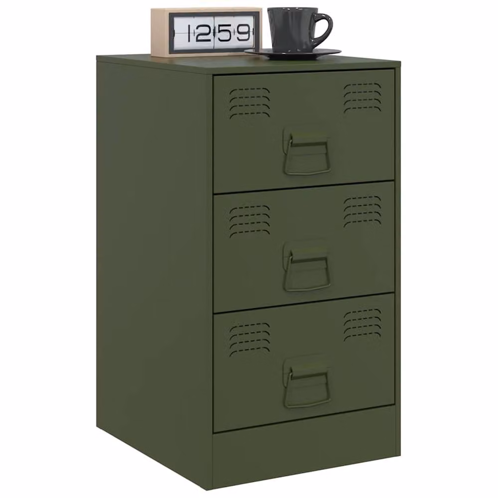 Berkfield Home Set of 2 Metal Bedside Cabinets in Matt Olive Green, W/D/H: 34.5 x 39 x 62 cm – 3