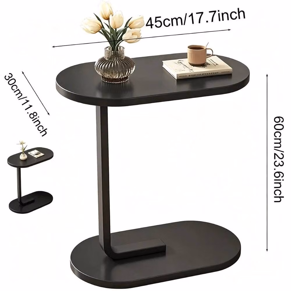 FLAVORA Black C-Shaped Side Table and Slide Under Sofa Coffee Table – 2