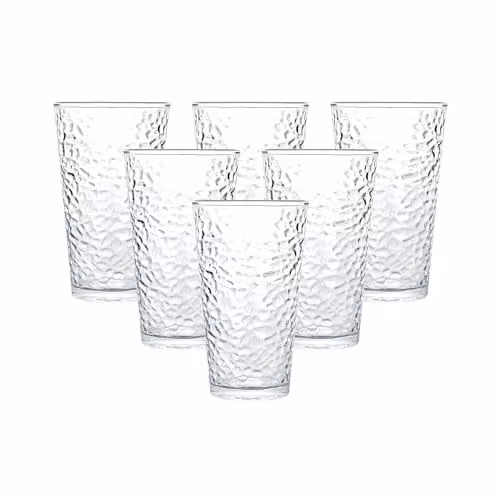 Simpa Set of 6 Transparent Geometric Quilted Square Pattern Glass Tumblers, 335ml – 1