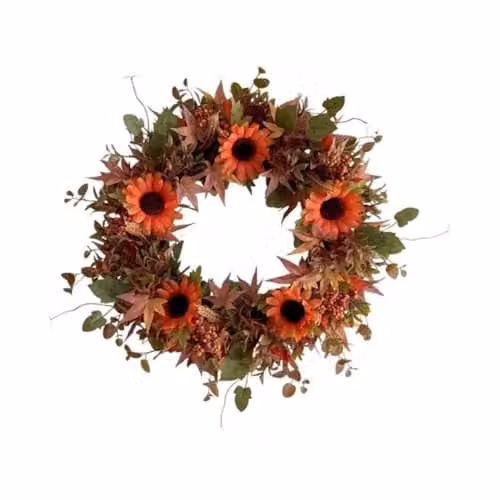 Straits Autumn Gerbera Artificial Flower Door Wreath in Orange and Brown, Diameter: 40 cm – 1
