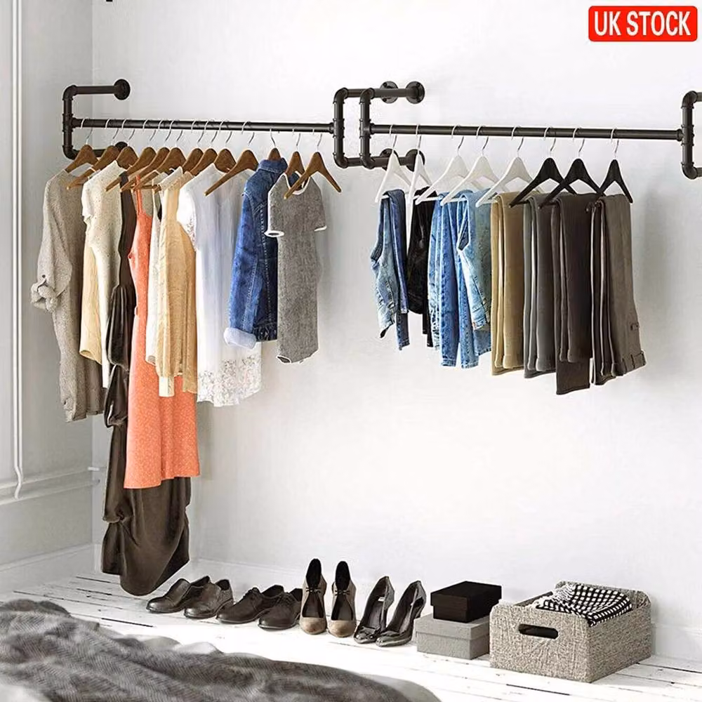 EONLION Industrial Metal Pipe Clothing Rack in Matt Black, W: 105 cm, D: 50 cm, H: 105 cm – 3