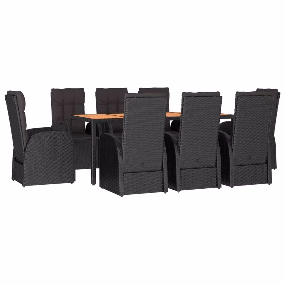 Berkfield Home 9 Piece Black Poly Rattan and Solid Acacia Wood Garden Dining Set – 3