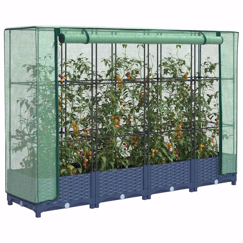 Berkfield Home Raised Bed with Greenhouse Cover in Grey Rattan Look, W: 160 cm, D: 40 cm, H: 123 cm – 2