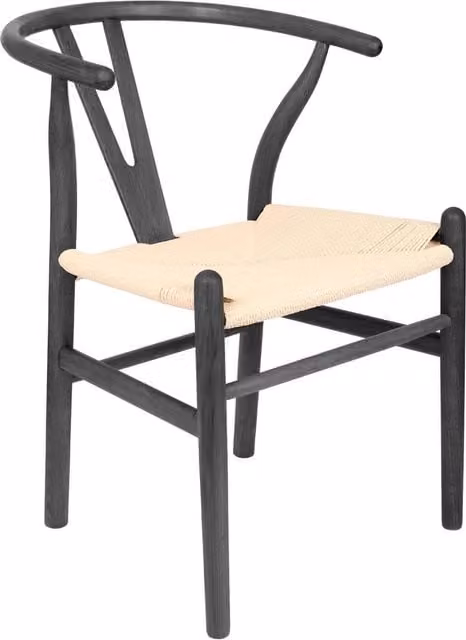 Nicholas Winter Black Beech Wood Scandi Danish Style Dining Chair with Woven Rope Seat and Armrests