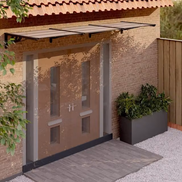 Berkfield Home Black Polycarbonate and Aluminium Door Canopy W: 358.5 cm, D: 90 cm