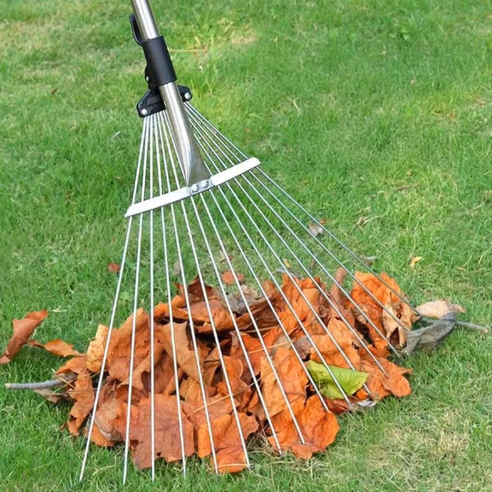 VOGREX Telescopic Garden Rake in Silver for Leaves, Soil and Artificial Grass – 2