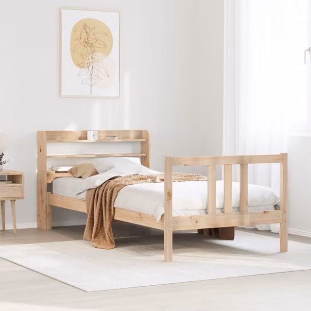 Berkfield Home Single Bed Frame with Headboard in Brown Rustic Solid Pine, W/D/H: 90 x 190 cm
