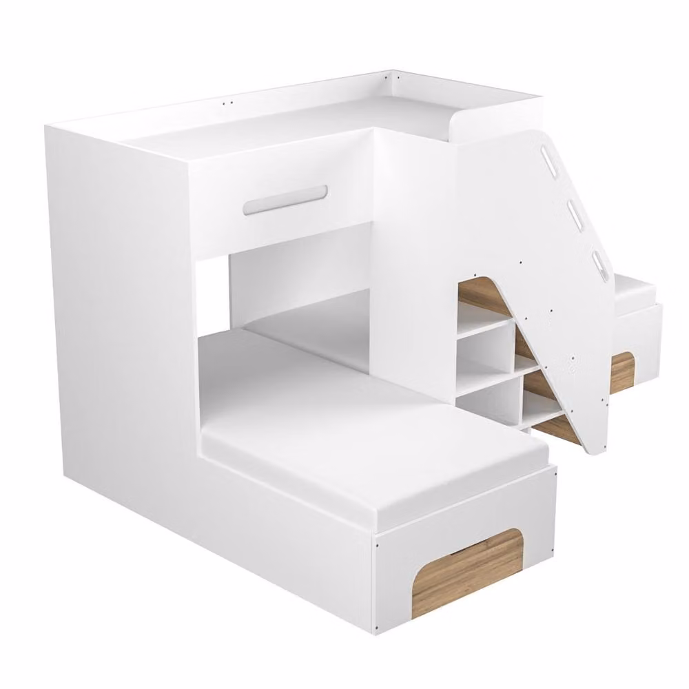 Flair Mason Single Staircase Triple Sleeper Bed with Storage Drawers and Bedside Shelf in Oak – 2