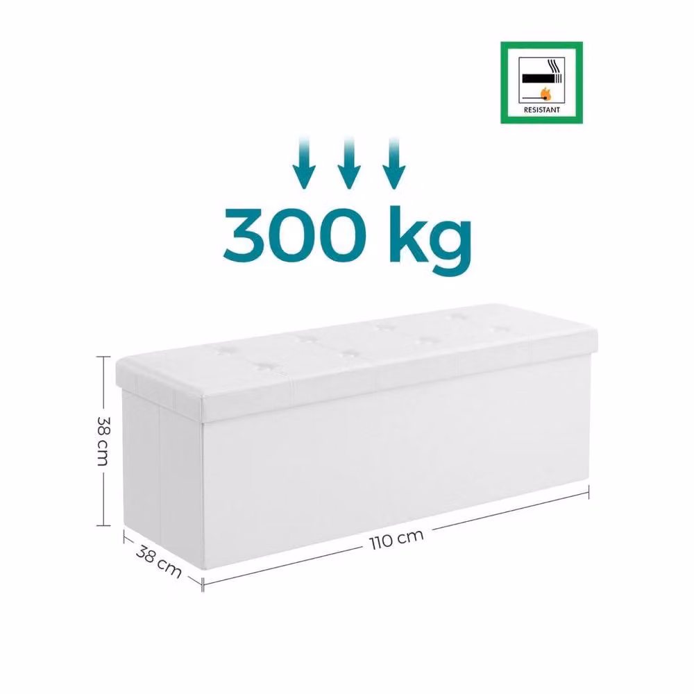 KORVIXA Foldable Storage Ottoman and Foot Rest in White, W/D/H: 100 x 100 x 100 cm – 2