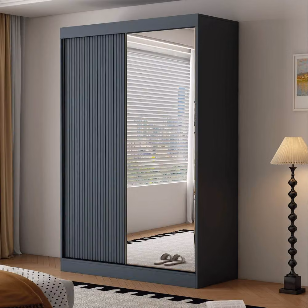 KDMD Berlin 150cm Dark Grey Sliding Door Wardrobe with Mirror Panel – 2