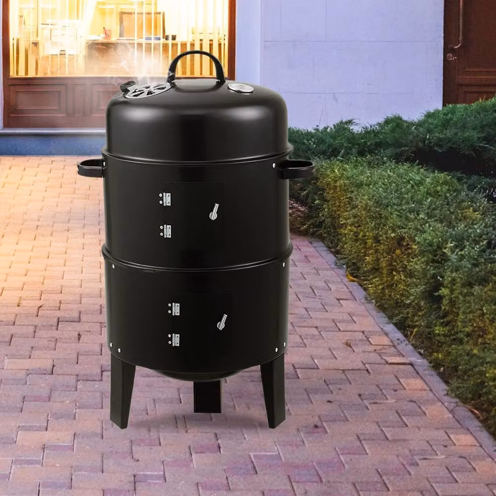 Living and Home Black Vertical Charcoal Kettle Smoker Grill BBQ – 4