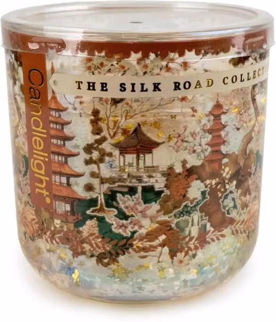 Candlelight Silk Road Collection Moroccan Spice LED Light Up Glitter Pillar Candle in Dusty Pink