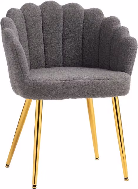 HOMCOM Grey Bouclé Petal-Back Lounge Chair with Metal Legs
