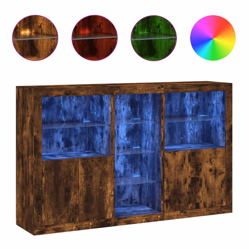 Berkfield Home Modern Smoked Oak Sideboard with Integrated LED Lights in Brown, W: 162 cm, D: 37 cm, H: 100 cm – 2