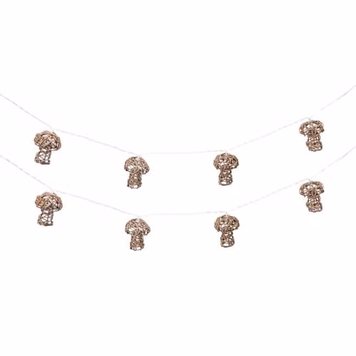 ValueLights Mushroom Rattan Battery Operated Outdoor Garden String Lights in Brown with Warm White LED