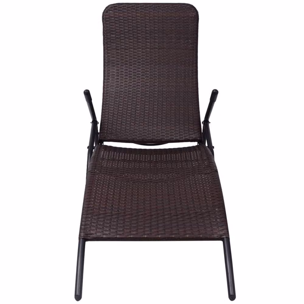 Berkfield Home Elegant Folding Sun Lounger in Brown Poly Rattan with Textilene Fabric and Armrests – 3