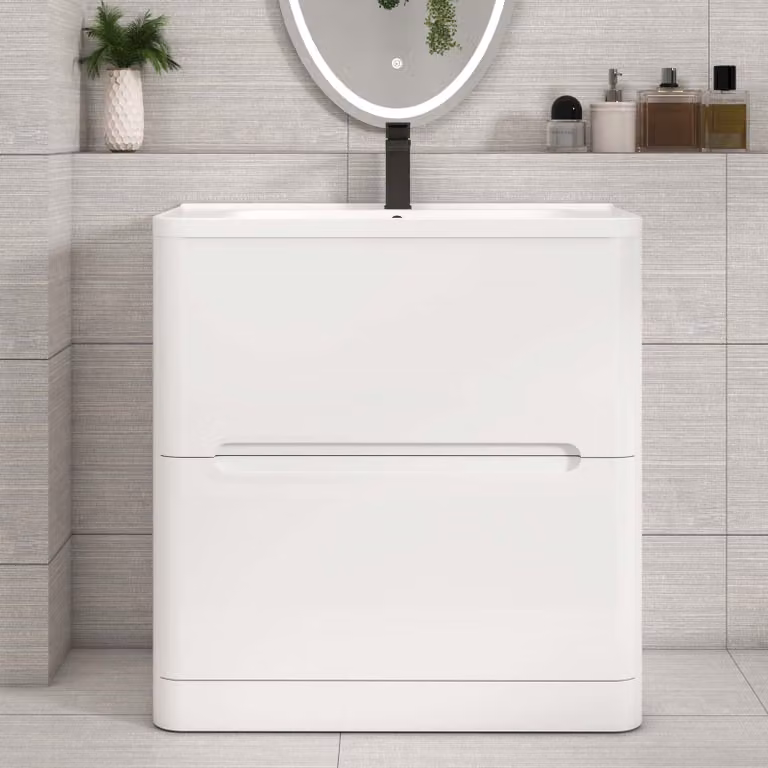 Royal Bathrooms Venice 800mm Gloss White Floor Standing Vanity Unit with Ceramic Basin and Soft Close Drawers