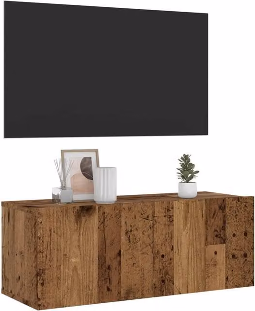 Berkfield Home Wall Mounted TV Cabinet in Old Wood Brown, W/D/H: 80 x 30 x 30 cm – 1